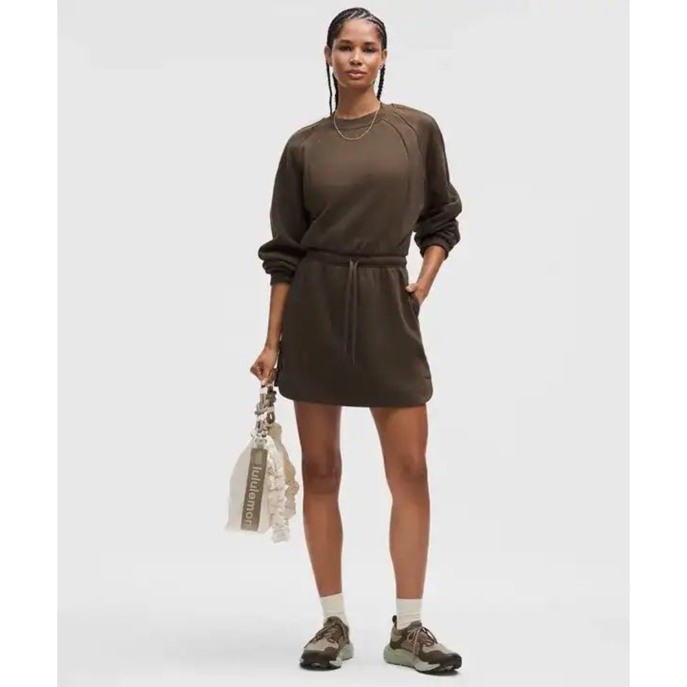 Lululemon Scuba Cinch-Waist Mini Dress Olive Brown Fleece LW1FJXS XL NEW